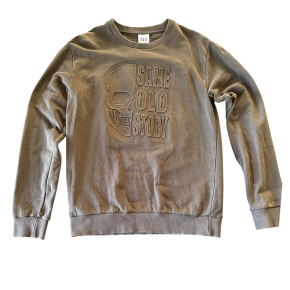 ZARA Embossed Skull “Same Old Story” Crewneck Sweatshirt – Size S - Picture 2 of 11